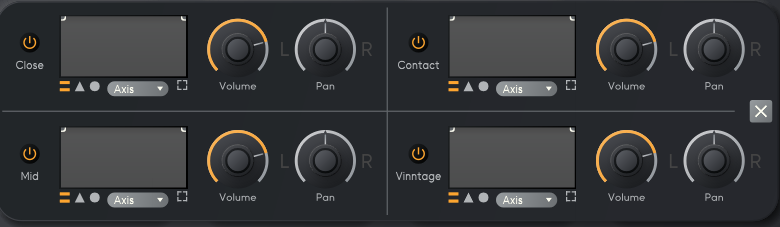 The Multi-Mic Mixer in MNDALA 2, shown in the Sampler View beside each instrument's volume control.
